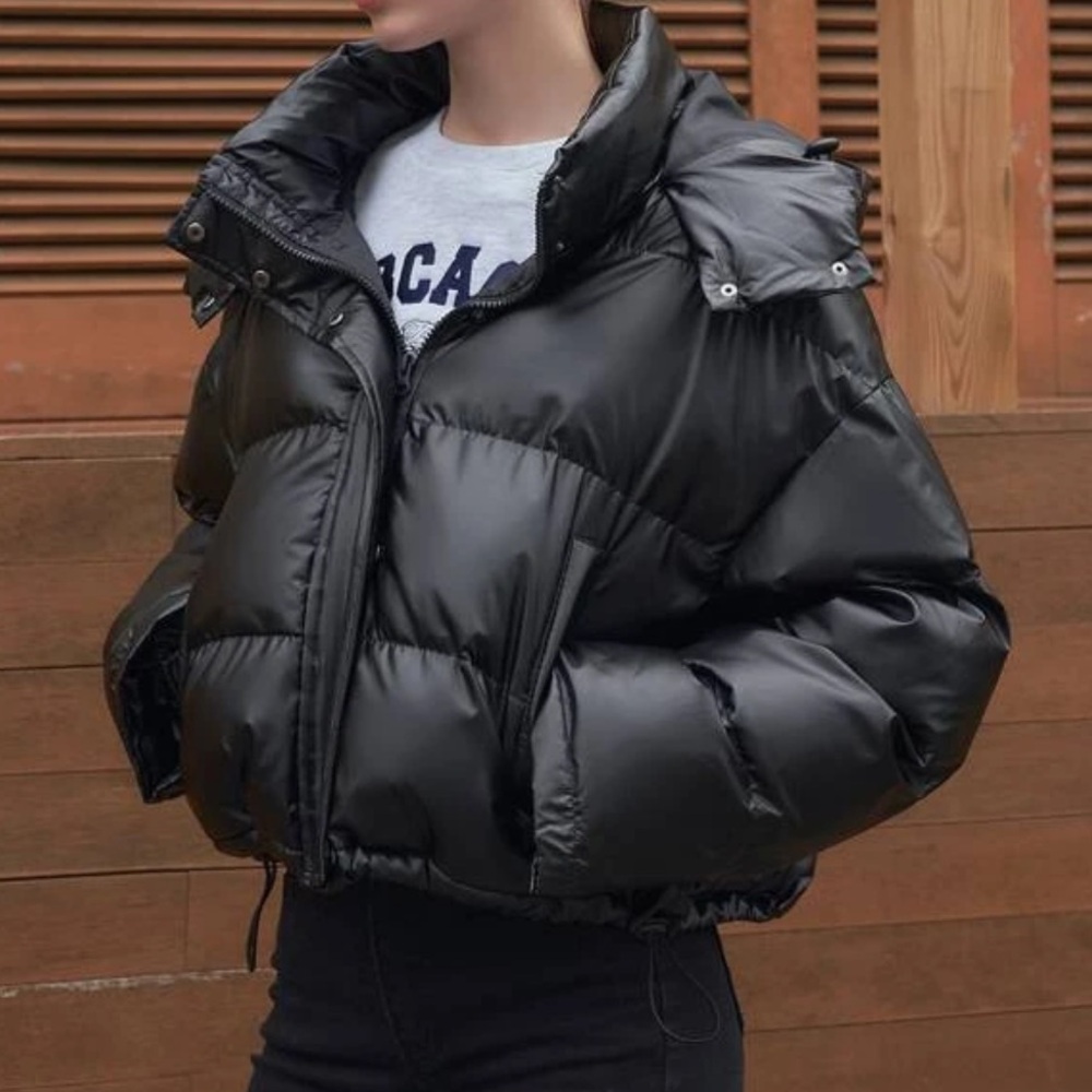 Sleek Black Oversized Puffer Coat